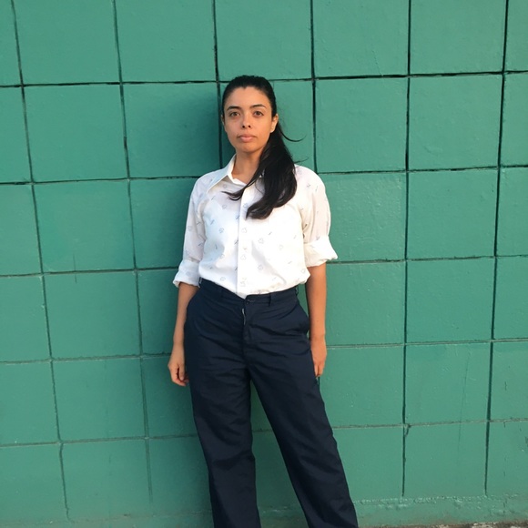 Vintage Embroidered Blue Leaf Long Sleeve Button Down - Picture 3 of 9